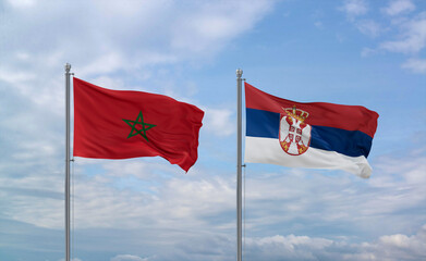 Serbia and Morocco flags, country relationship concept