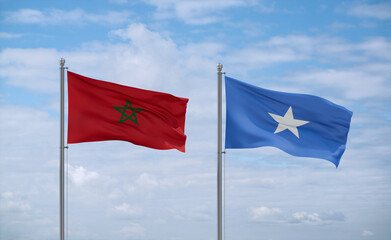 Somalia and Morocco flags, country relationship concept