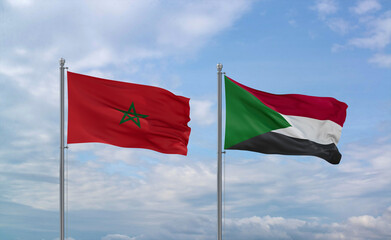 Sudan and Morocco flags, country relationship concept