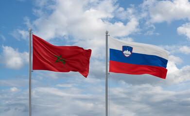 Naklejka na ściany i meble Slovenia and Morocco flags, country relationship concept