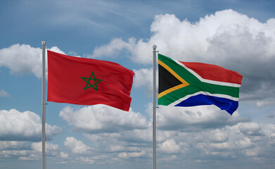 South Africa and Morocco flags, country relationship concept