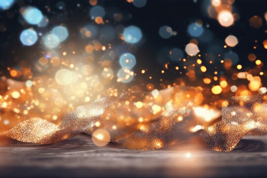 Festive bokeh background with colorful bubbles and snow