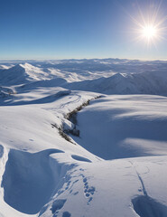 landscape with snow covered mountains