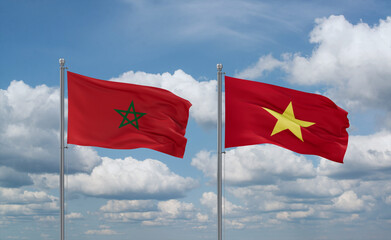 Vietnam and Morocco flags, country relationship concept