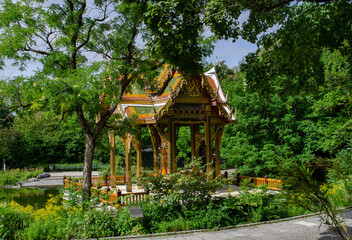 Fototapeta na wymiar Munich Bavaria Germany -September 1 2023 part of pagoda in munich west park