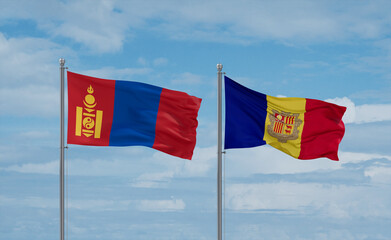 Mongolia and Andorra national flags, country relationship concept