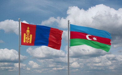 Azerbaijan and Mongolia flags, country relationship concept