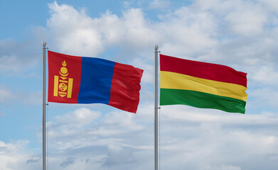 Bolivia and Mongolia flags, country relationship concept