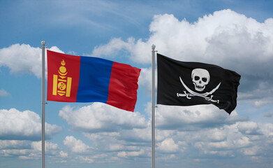 Pirate and Mongolia flags, country relationship concept