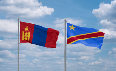 Congo and Mongolia flags, country relationship concept