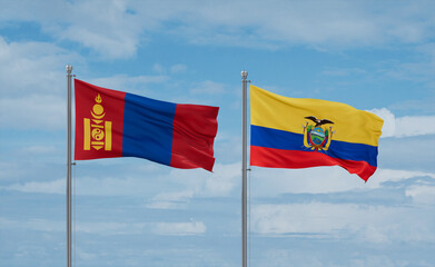 Ecuador and Mongolia flags, country relationship concept