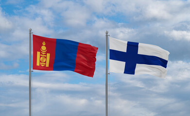 Finland and Mongolia flags, country relationship concept
