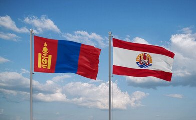 Mongolia and French Polynesia flags, country relationship concept