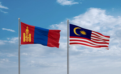 Malaysia and Mongolia flags, country relationship concept