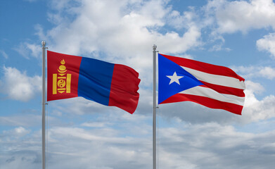 Puerto Rico and Mongolia flags, country relationship concept