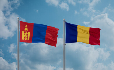 Romania and Mongolia flags, country relationship concept