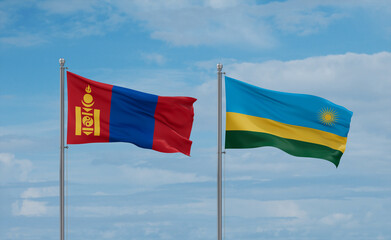 Rwanda and Mongolia flags, country relationship concept