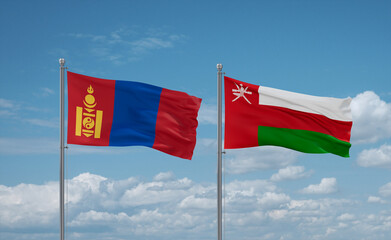 Oman and Mongolia flags, country relationship concept