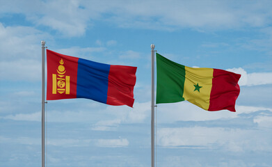 Senegal and Mongolia flags, country relationship concept