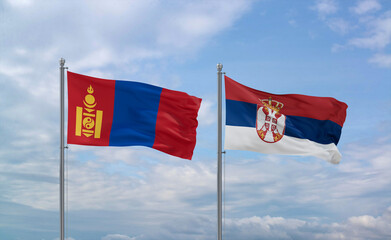 Serbia and Mongolia flags, country relationship concept