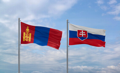 Slovakia and Mongolia flags, country relationship concept