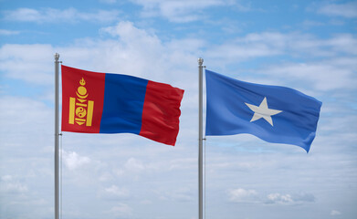 Somalia and Mongolia flags, country relationship concept