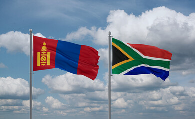 South Africa and Mongolia flags, country relationship concept