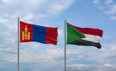 Sudan and Mongolia flags, country relationship concept