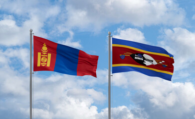 Eswatini and Mongolia flags, country relationship concept