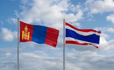 Thailand and Mongolia flags, country relationship concept