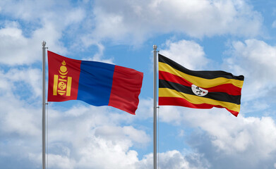 Uganda and Mongolia flags, country relationship concept