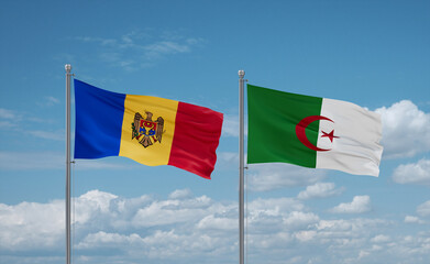Moldova and Algeria national flags, country relationship concept