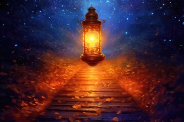 Mystical Lantern illuminating the path in the Autumn Night