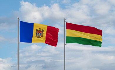 Bolivia and Moldova flags, country relationship concept