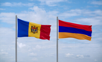 Armenia and Moldova flags, country relationship concept