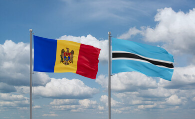 Botswana and Moldova flags, country relationship concept