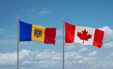 Canada and Moldova flags, country relationship concept