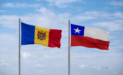 Chile and Moldova flags, country relationship concept