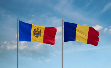 Chad and Moldova flags, country relationship concept