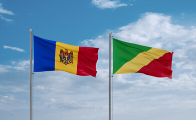 Congo and Moldova flags, country relationship concept