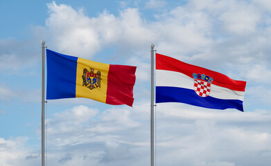 Croatia and Moldova flags, country relationship concept