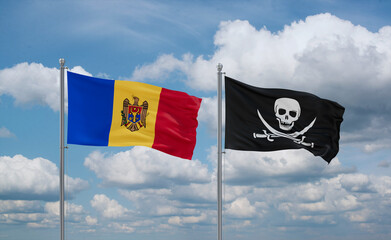 Pirate and Moldova flags, country relationship concept