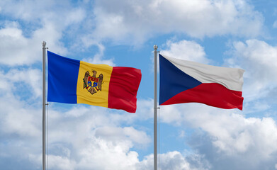 Czech Republic and Moldova flags, country relationship concept