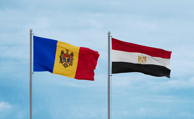 Egypt and Moldova flags, country relationship concept