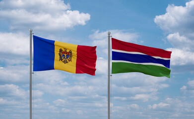 Gambia and Moldova flags, country relationship concept
