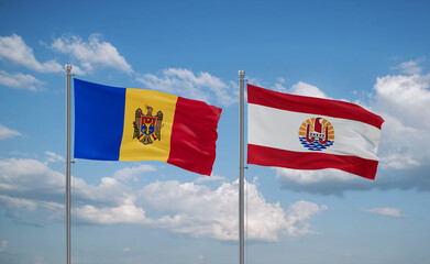 Moldova and French Polynesia flags, country relationship concept