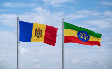 Ethiopia and Moldova flags, country relationship concept