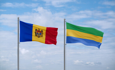 Gabon and Moldova flags, country relationship concept