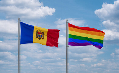 Gay Pride and Moldova flags, country relationship concept