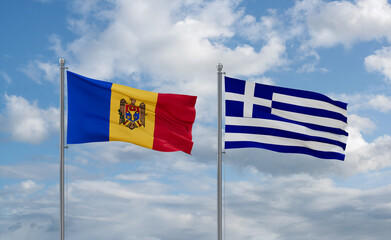 Greece and Moldova flags, country relationship concept